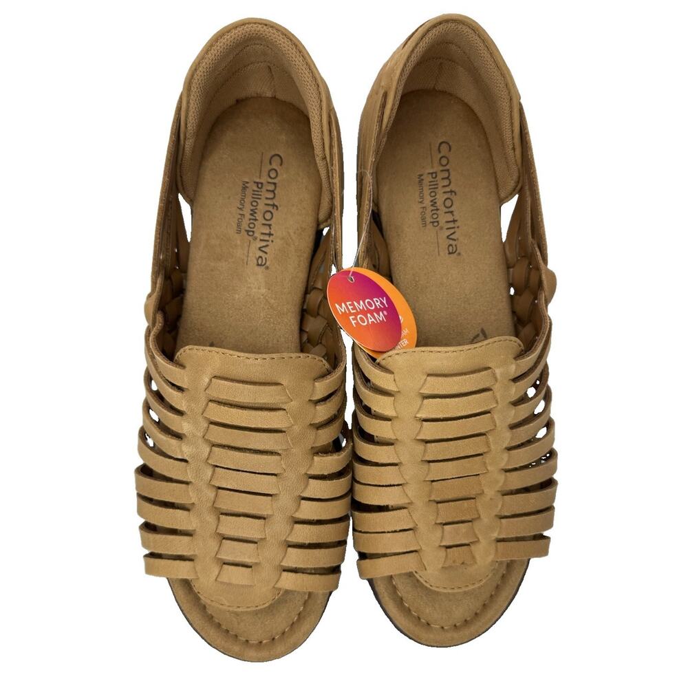 Comfortiva Fisherman Sandals 8.5 Tan Caramel Leather Cage Straps Slip On NWT - Picture 4 of 6